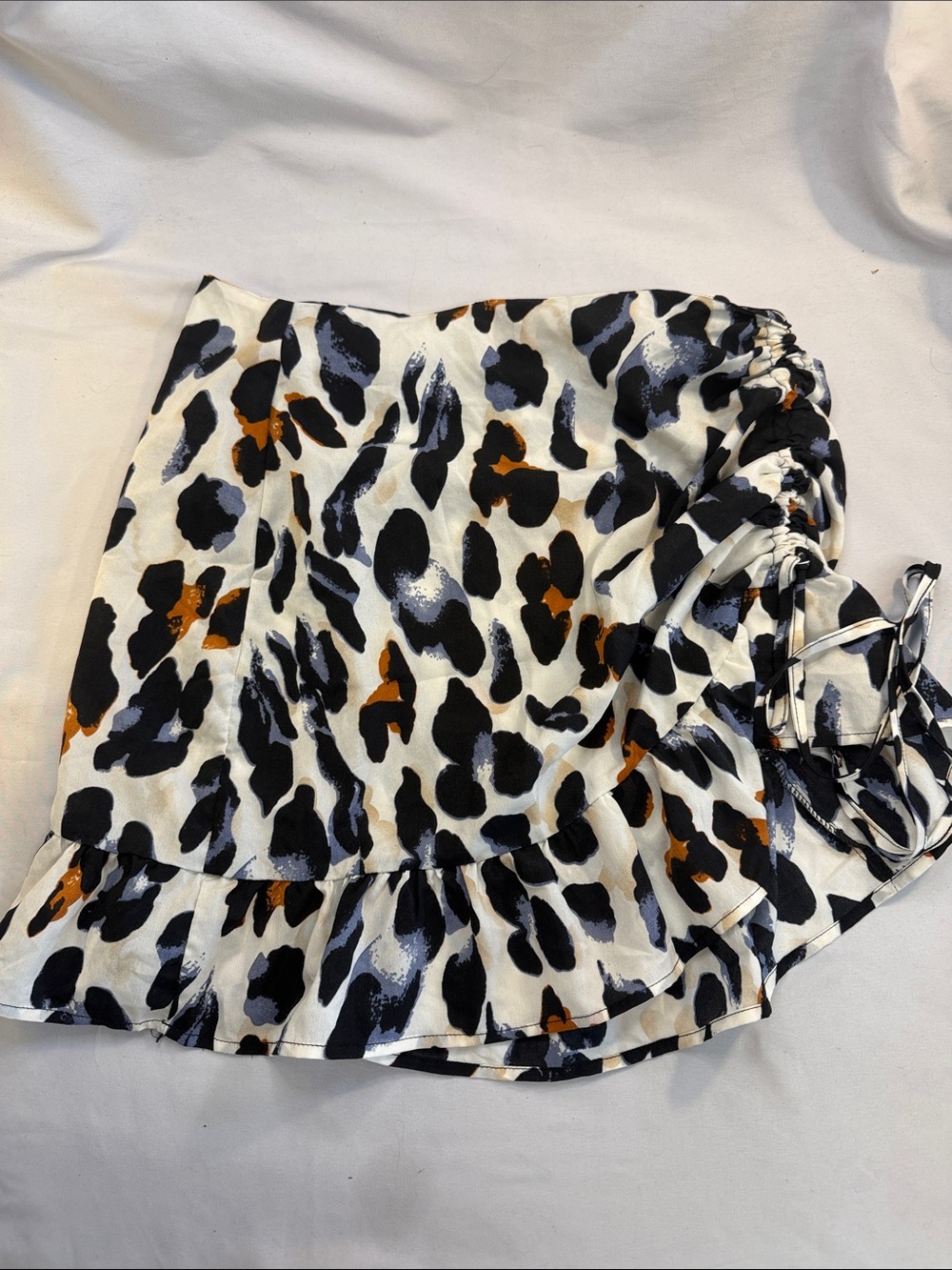 Animal Print Ruffle Hem Mini Skirt - Black, White & Brown - Picture 2 of 6